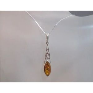 Sterling silver cognac amber pendant necklace